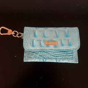 Brahmin Bright Turquoise Croc-Embossed Keychain Card Holder